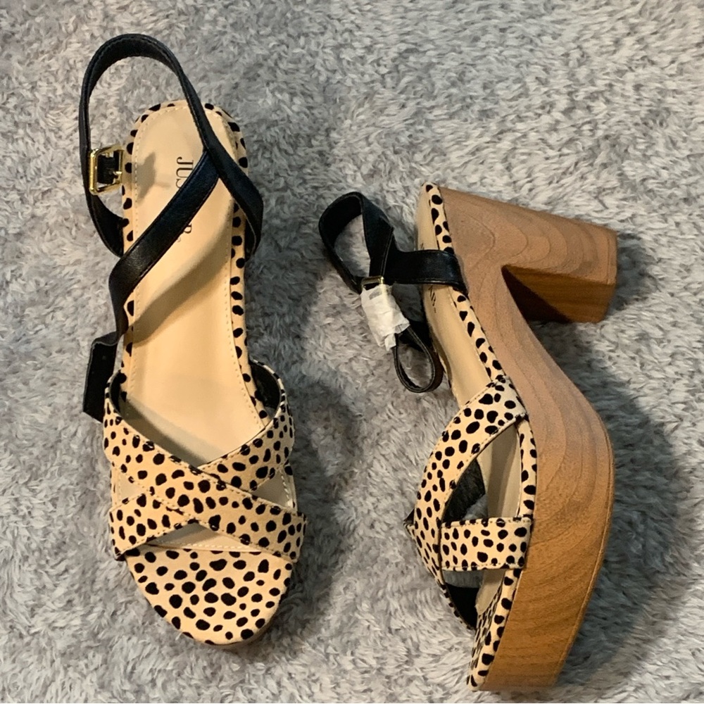 JustFab Black and Tan Polka Dot Sandals